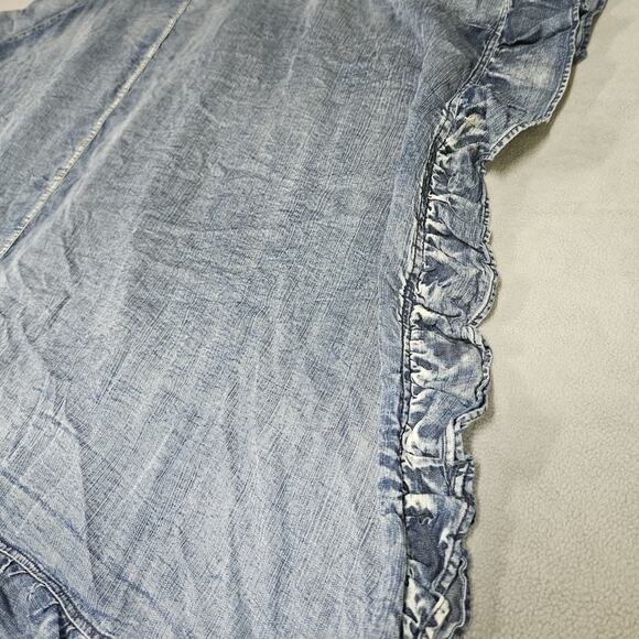 Three Bird Nest Robbie Chambray Ruffle Boho Cottage Prairie Denim Jacket Poncho - Picture 4 of 7